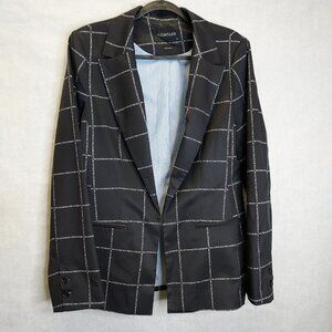 Wildfang Boyfriend Blazer Women's XL Wild Feminist Black Satin Suit Jacket Lined